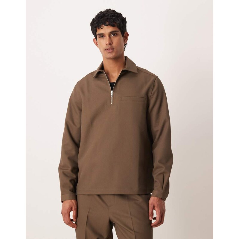 ASOS DESIGN co-ord relaxed overhead twill shirt in khaki-Green