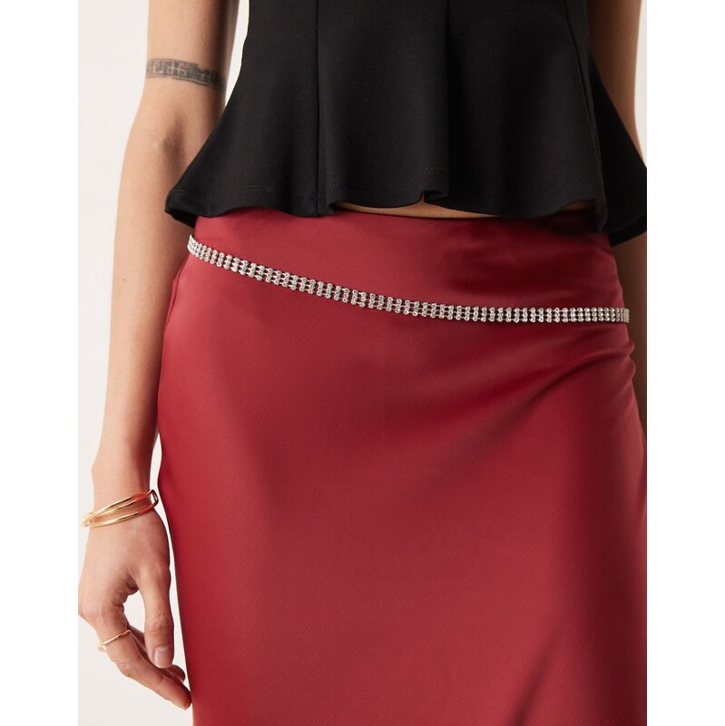 DesignB London rhinestone embellished chain belt in silver 110799473