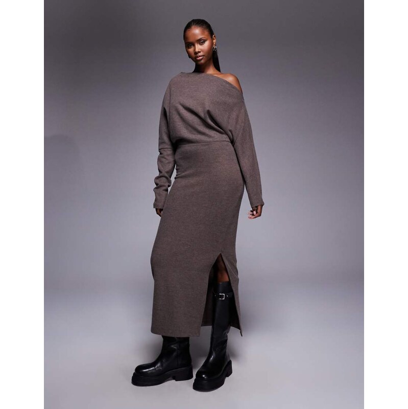 ASOS DESIGN supersoft long sleeve fallen shoulder midi dress in