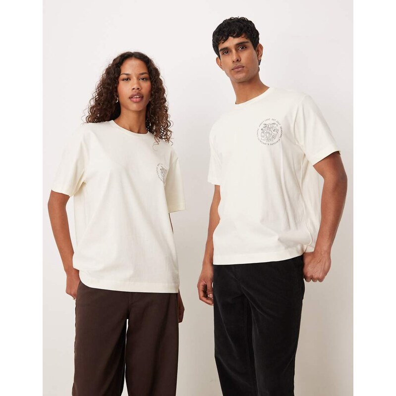 ARKET Cafe unisex front print t-shirt in white 110799472