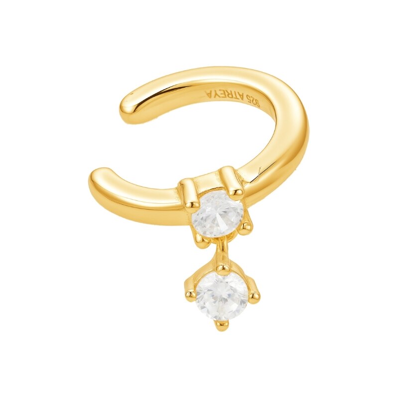 Atreya Stříbrná pozlacená záušnice Solitaire Drop Ear Cuff -