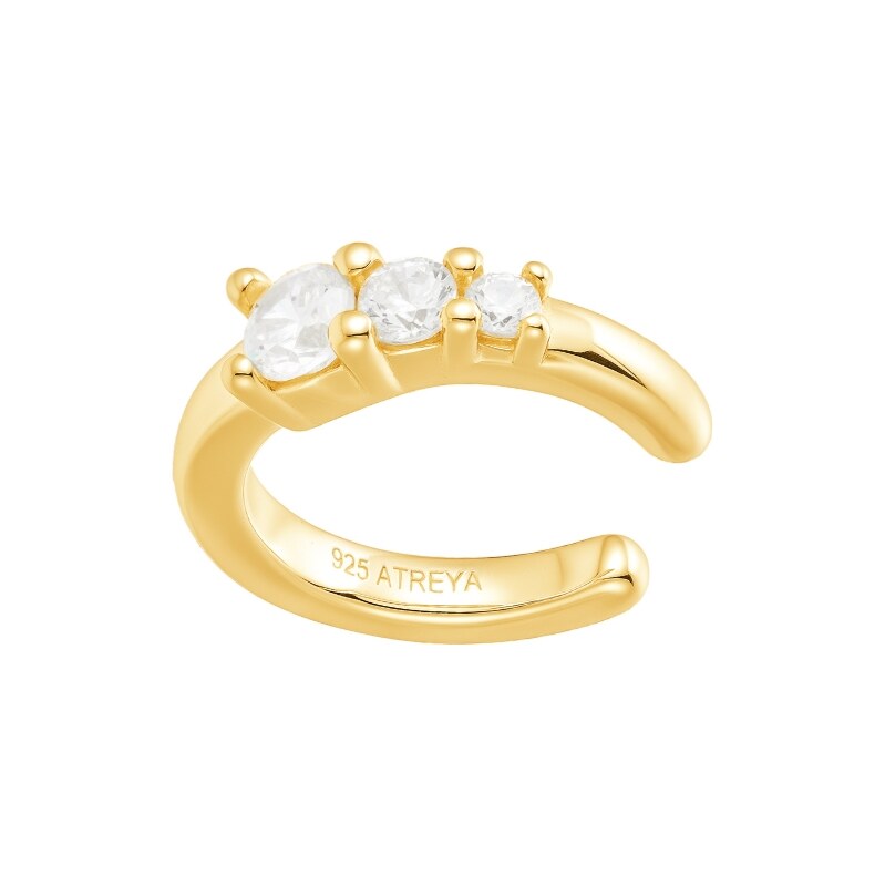 Atreya Stříbrná pozlacená záušnice Solitaire Trio Ear Cuff -