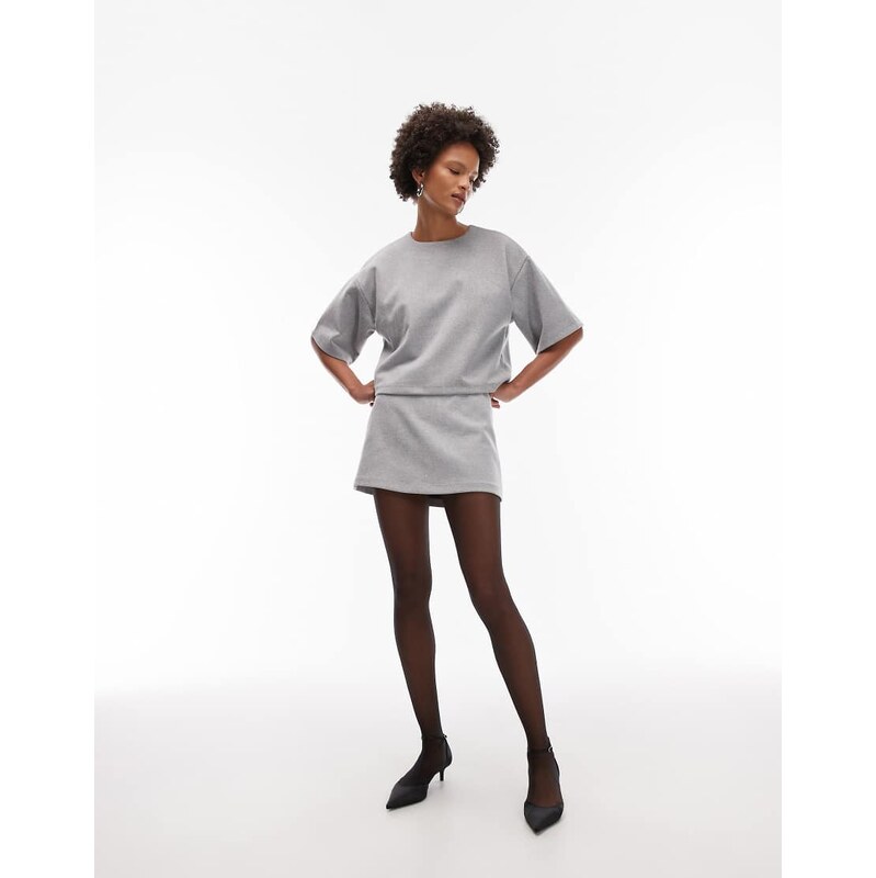 ASOS DESIGN co-ord brushed a-line skort in grey-Brown