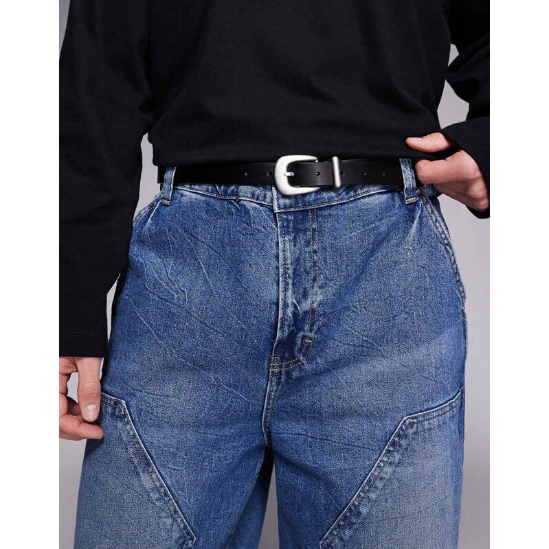 ASOS DESIGN faux leather skinny belt with curve buckle and metal