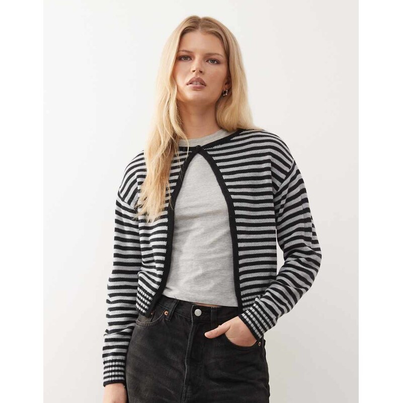 COLLUSION single button knitted cardi in blue stripe