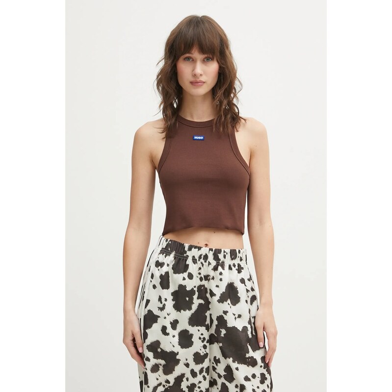 HUGO Blue crop top dámský bavlněný s elastanem Baby Tank_B 110799556
