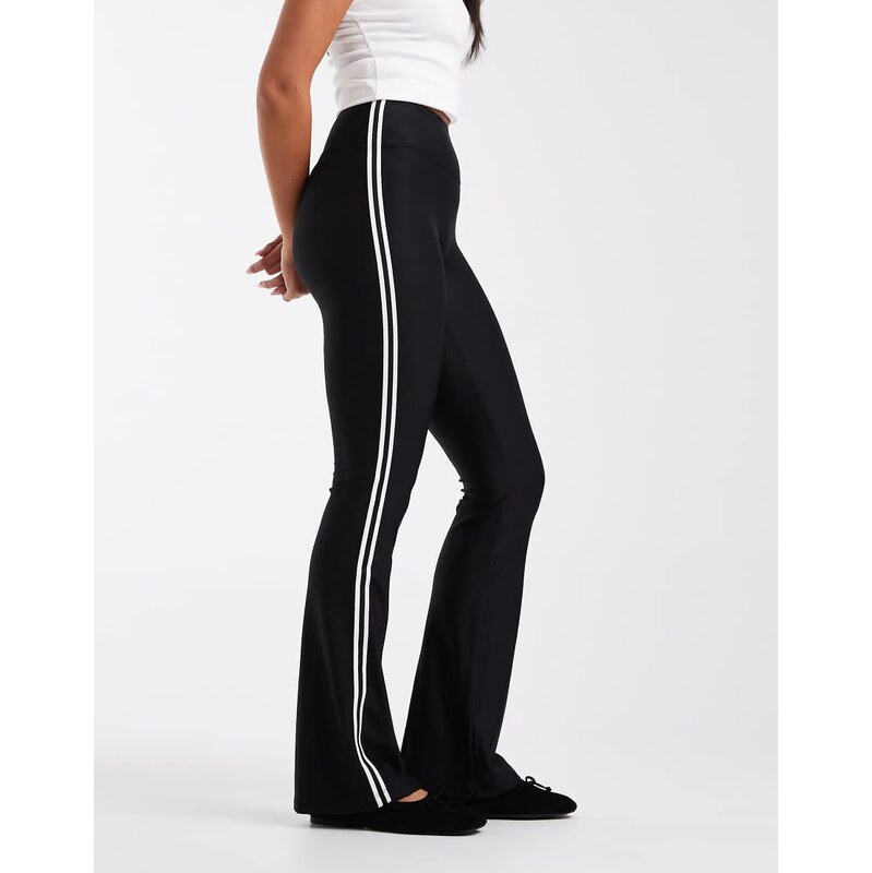 Cotton On fleece lined flare trouser in black with stripe