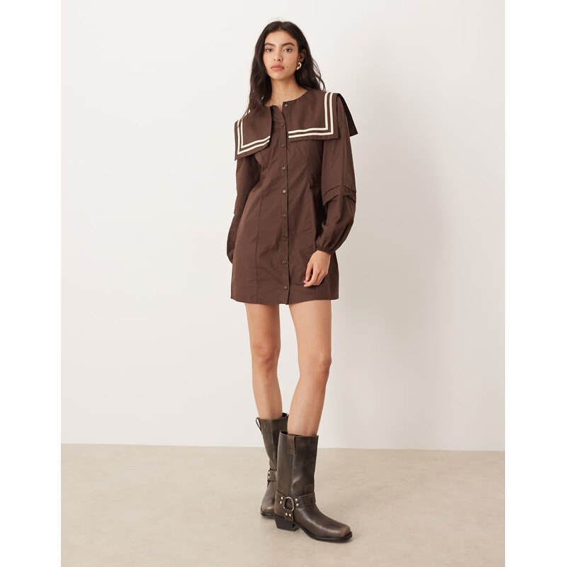 Glamorous square neck collar smock mini dress in brown with