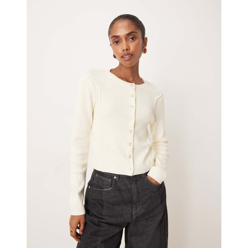 Mango cotton mix seam detail cardigan in cream-Neutral 110800766