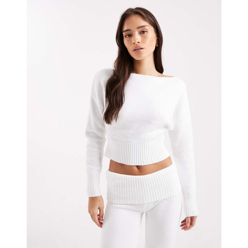 Cotton On lounge off shoulder crop knit jumper in coconut milk