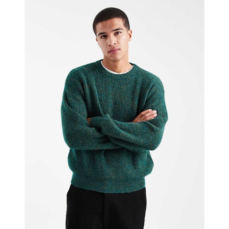 Cotton On box fit fuzzy crew knit in green