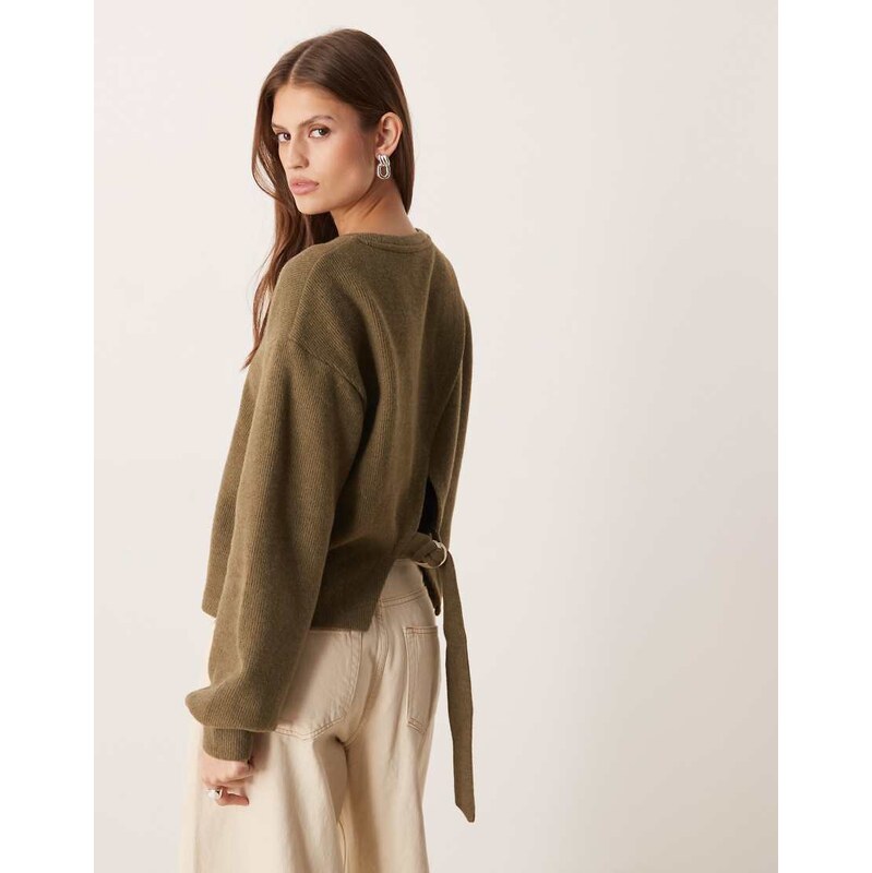 ASOS DESIGN supersoft brushed cinched d-ring detail top in olive