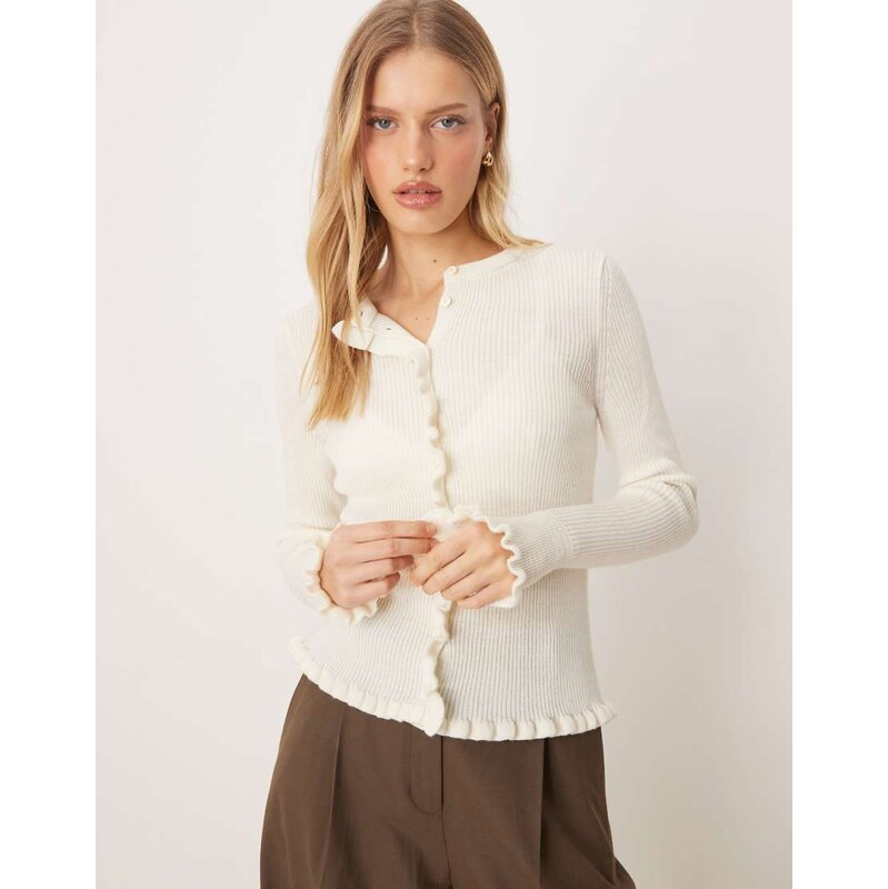 Mango wool mix frill edge cardigan in beige-Neutral 110800860