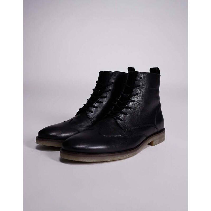 ASOS DESIGN lace up boot in black leather