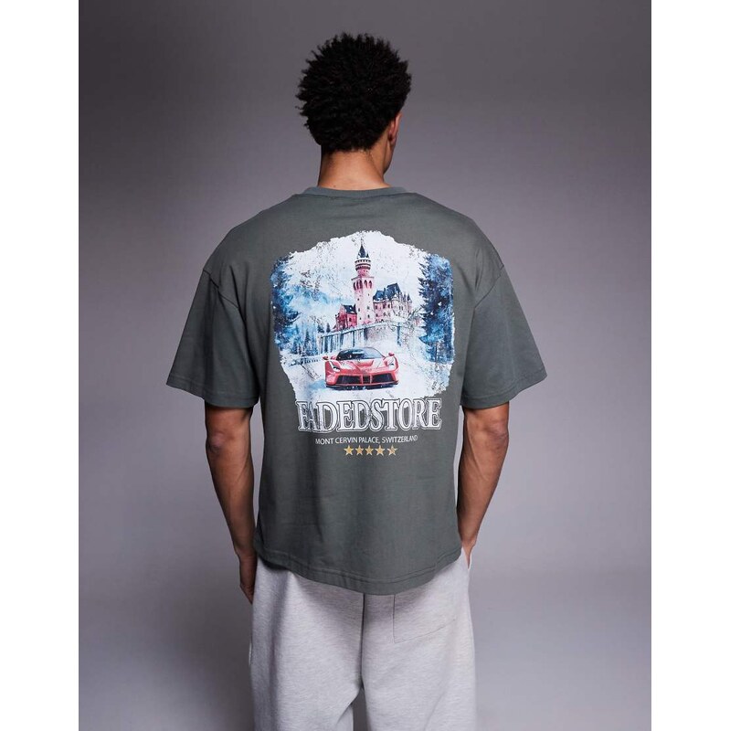 Faded Store mount cervin back print tee in green
