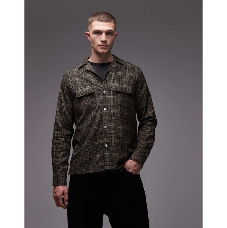 Allsaints saru check shirt in brown-Black
