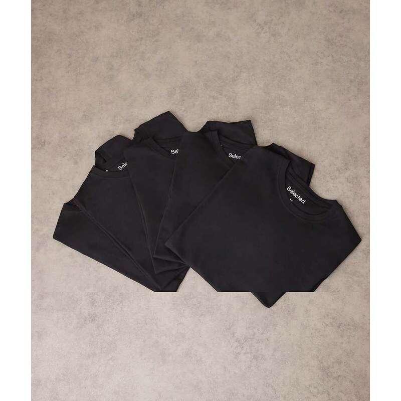 Selected regular fit 5 pack t-shirts in black