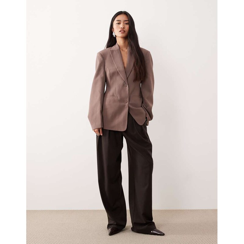 ASOS DESIGN tailored cocoon sleeve moulded hip blazer in brown