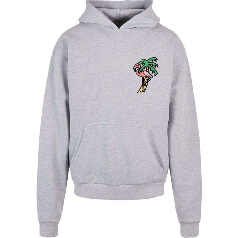 Mister Tee Mikina Flamingo šedý melír / zelená / růžová / černá