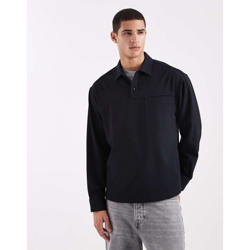 ASOS DESIGN oversized overhead rugby shirt in navy