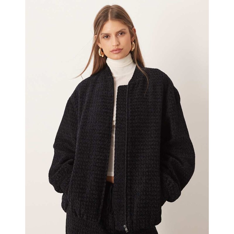 ASOS DESIGN oversized boucle bomber co-ord with wrap back in black 111059921