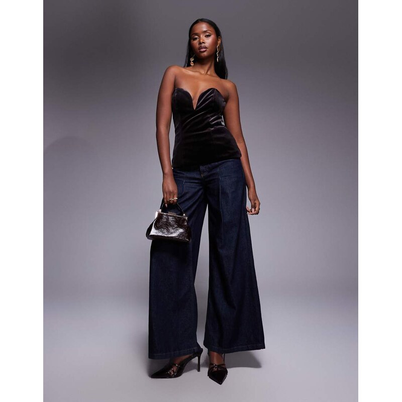 ASOS DESIGN structured velvet longline corset in chocolate-Brown