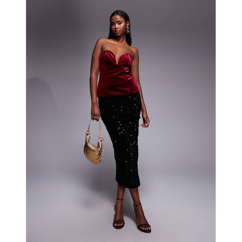 ASOS DESIGN structured velvet longline corset in berry