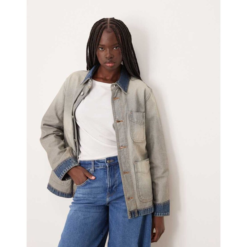 Calvin Klein Jeans cotton chore jacket with contrast detail in stone 110827158