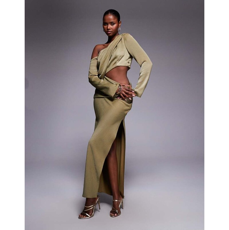 ASOS DESIGN fallen shoulder maxi dress with cutout waist in