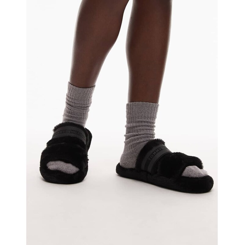 Tommy Hilfiger faux fur slippers in black 110817533