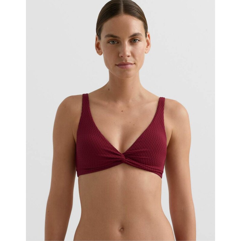 OYSHO Mini check jacquard halter bikini top in burgundy-Purple 110827294