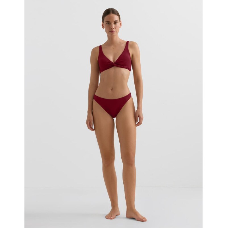 OYSHO Mini check jacquard classic bikini briefs in burgundy-Purple 110817693