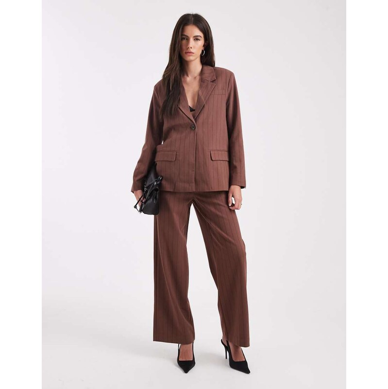 Object wide leg tailored trouer co-ord in chocolate pinstripe-Brown 115517390