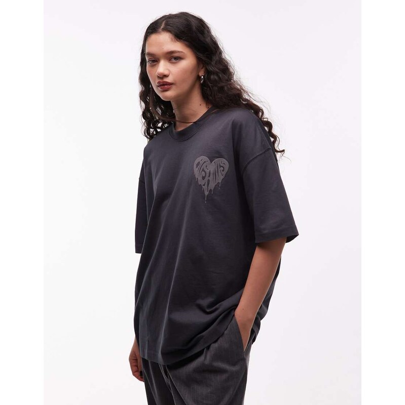 AllSaints Trip dripped heart logo graphic t-shirt in grey-Black 110817559