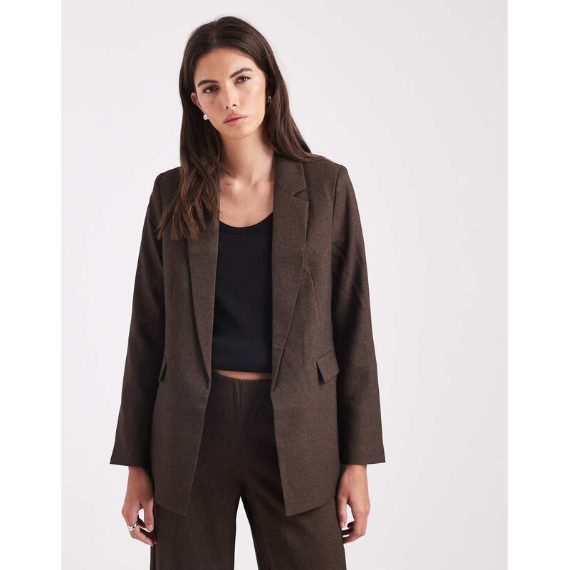 Vero Moda oversized tweed look tailored blazer co-ord in chocolate 110817572