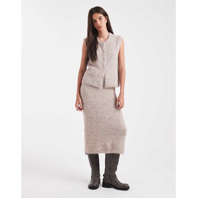 Object knitted midi skirt co-ord in hummus melange-Neutral 110817599