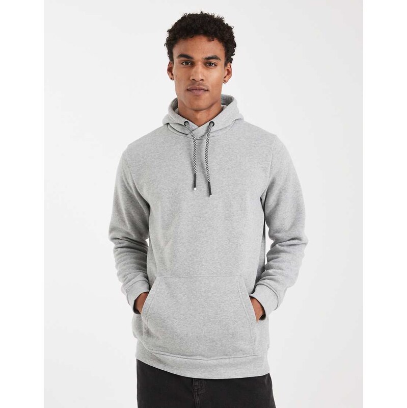 Brave Soul hoodie with contrast drawcords in grey marl