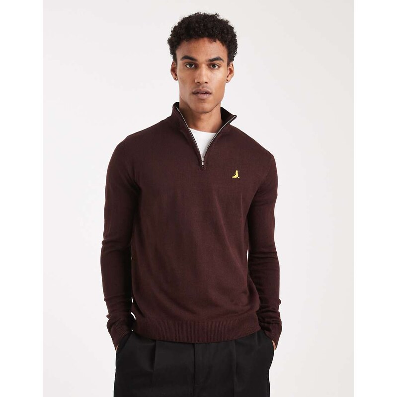 Brave Soul 1/4 zip knitted jumper in oxblood-Red 110817645