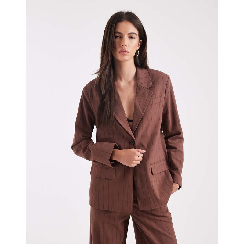 Object tailored blazer co-ord in chocolate pinstripe-Brown