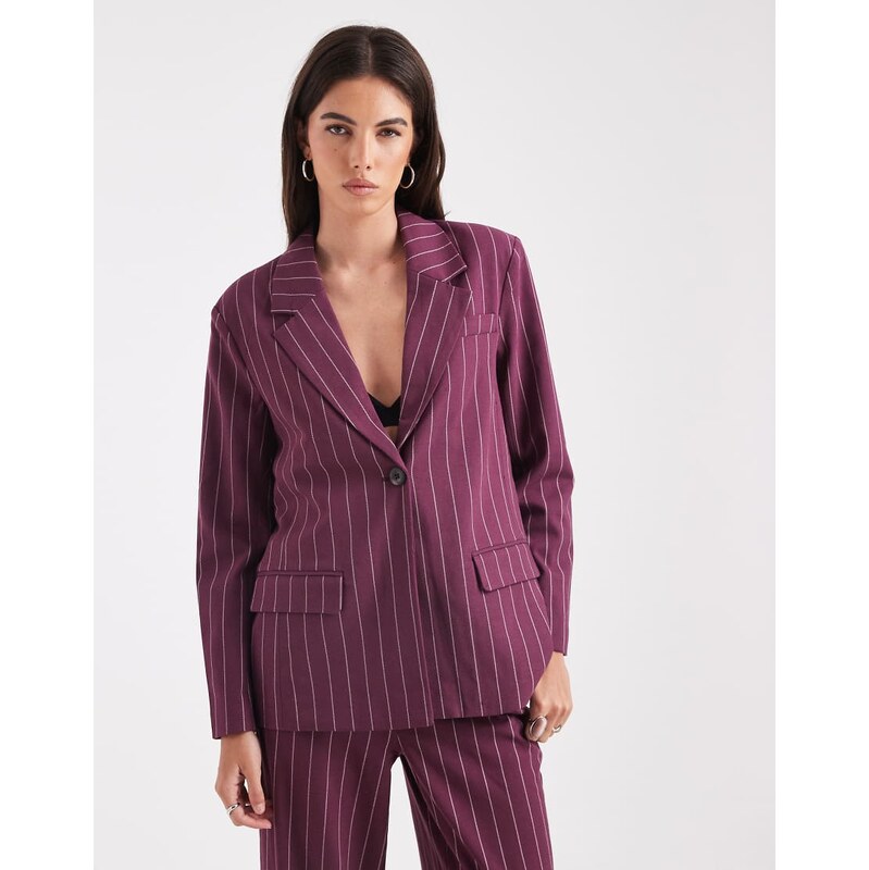 Object tailored blazer co-ord in burgundy pinstripe 115517389