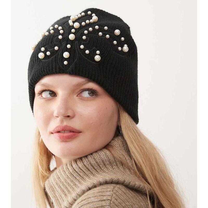COLLUSION black beanie with pearl detail 110817700