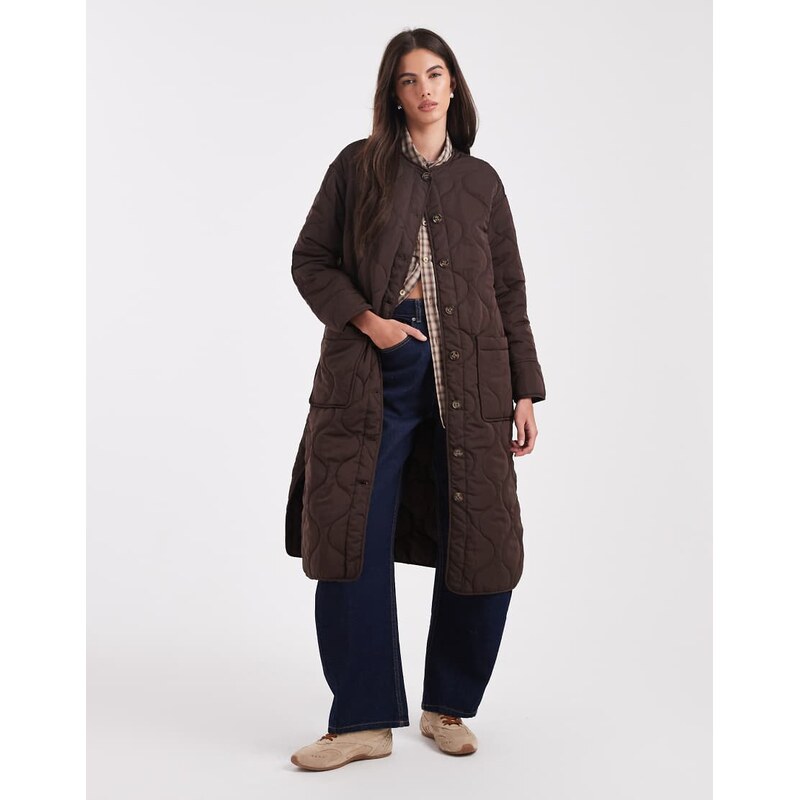 Object long quilted coat in chocolate brown 110817713
