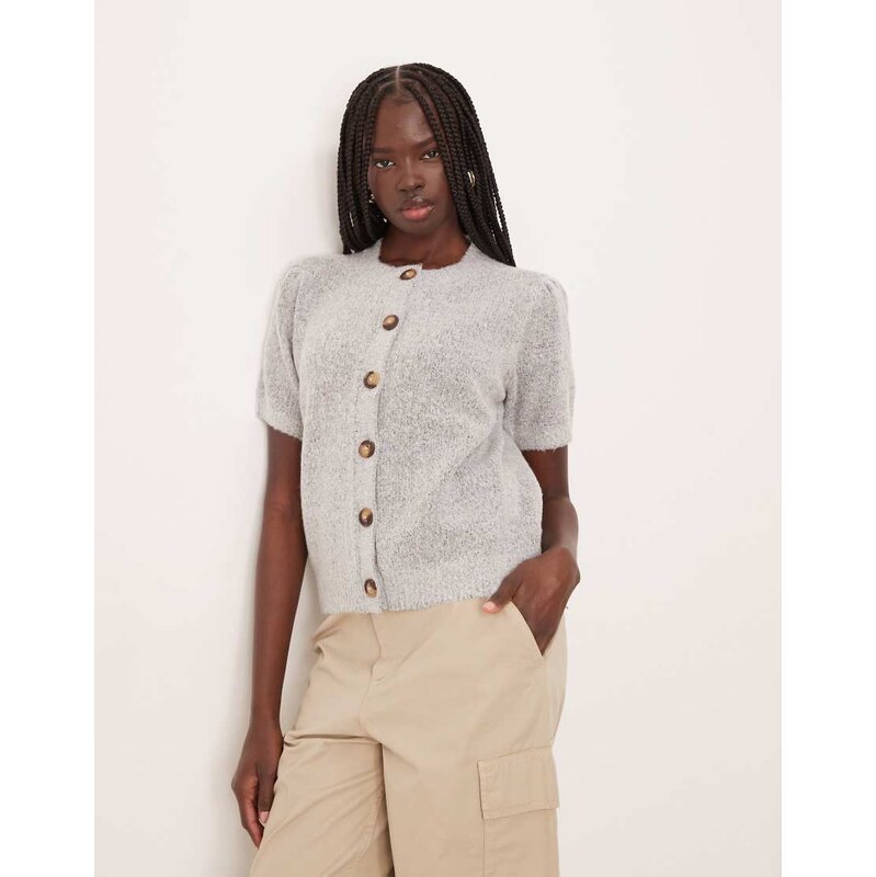 Vila short sleeve knitted cardigan in medium grey melange 110817745
