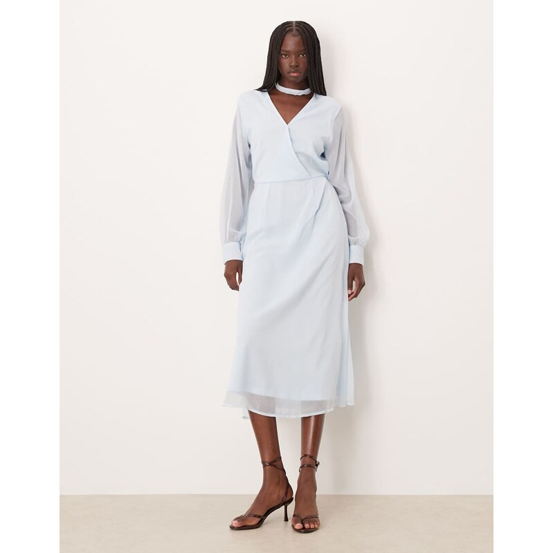 Vila long sleeve v-neck midi dress in light blue