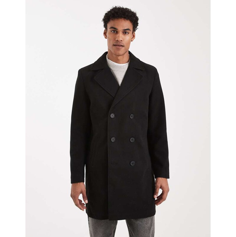 Brave Soul double breasted smart coat in black