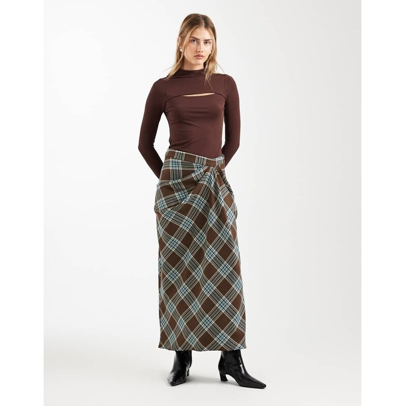 ASOS DESIGN drape detail maxi skirt in check-Multi