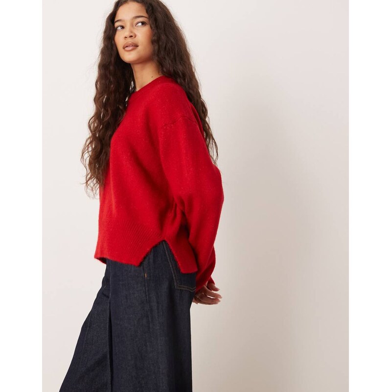ASOS DESIGN boxy crew neck jumper with side split detail in red