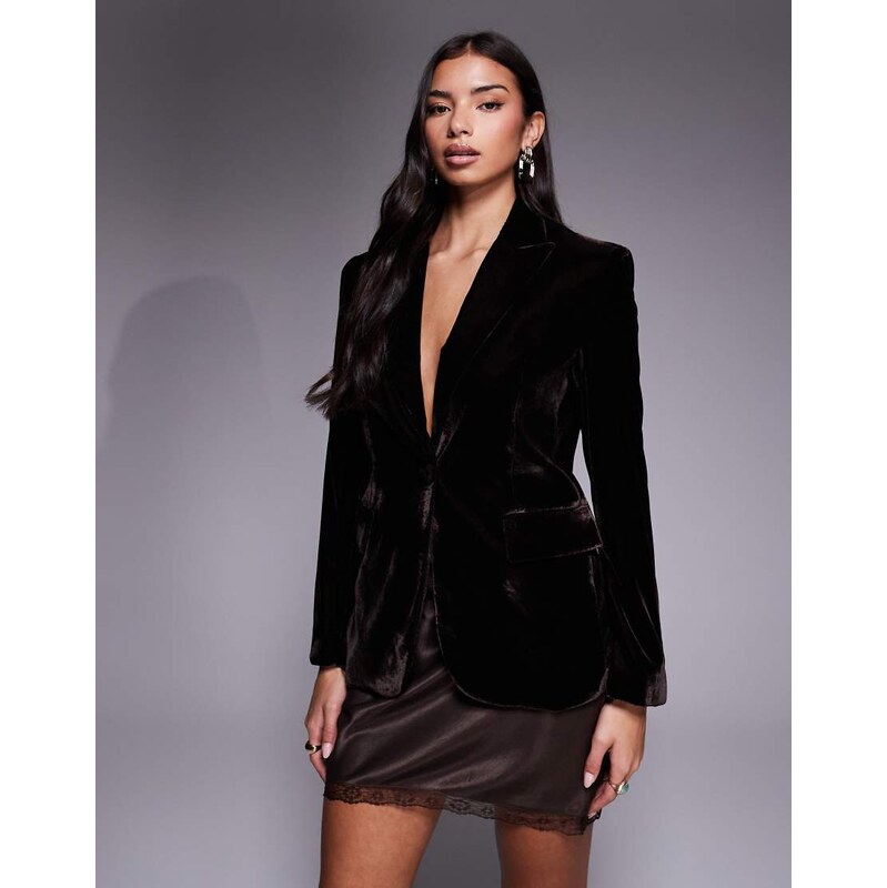 Mango Combi velvet tailored jacket in chocolate-Brown