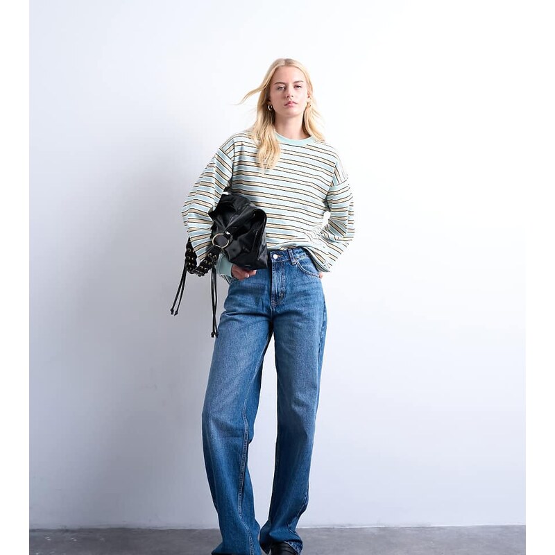 Topshop Tall Cinch low rise relaxed jean in vintage blue
