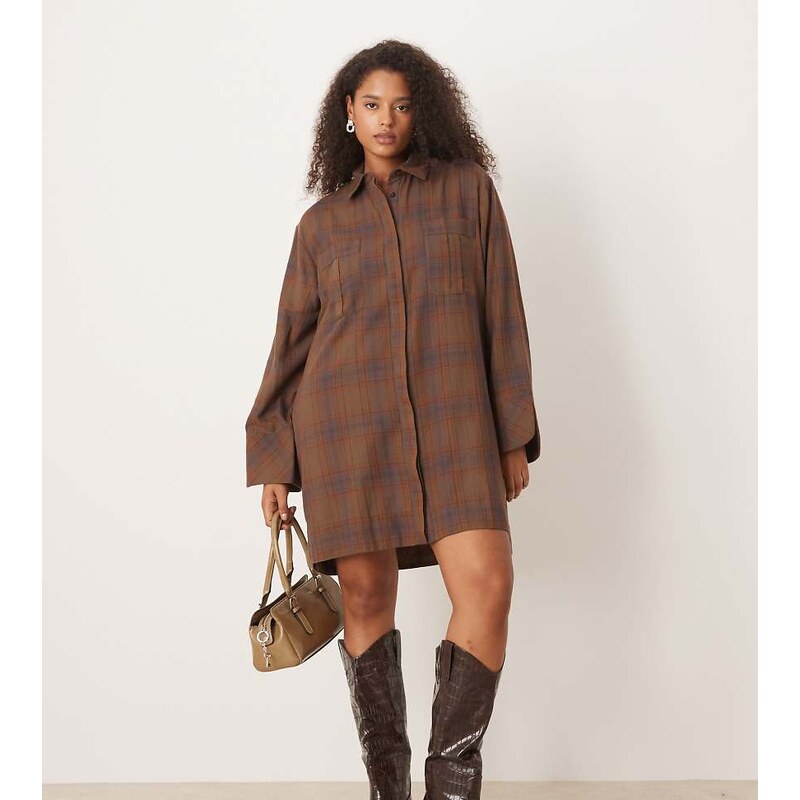 ASOS Curve ASOS DESIGN Curve mini shirt dress with wide cuffs and 111144237